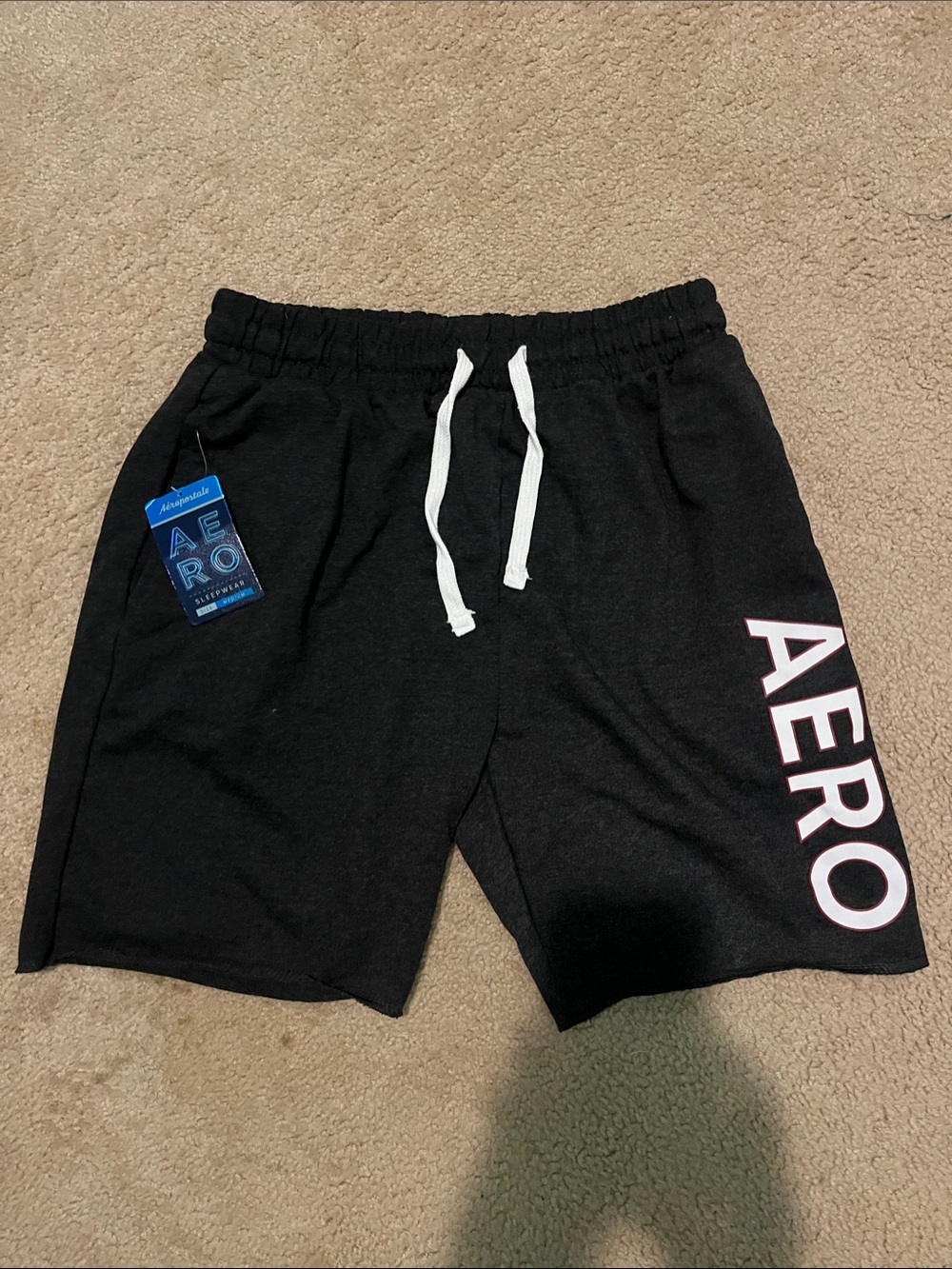 Aeropostale Black Sleep Shorts with White Drawstring and White AERO Accent